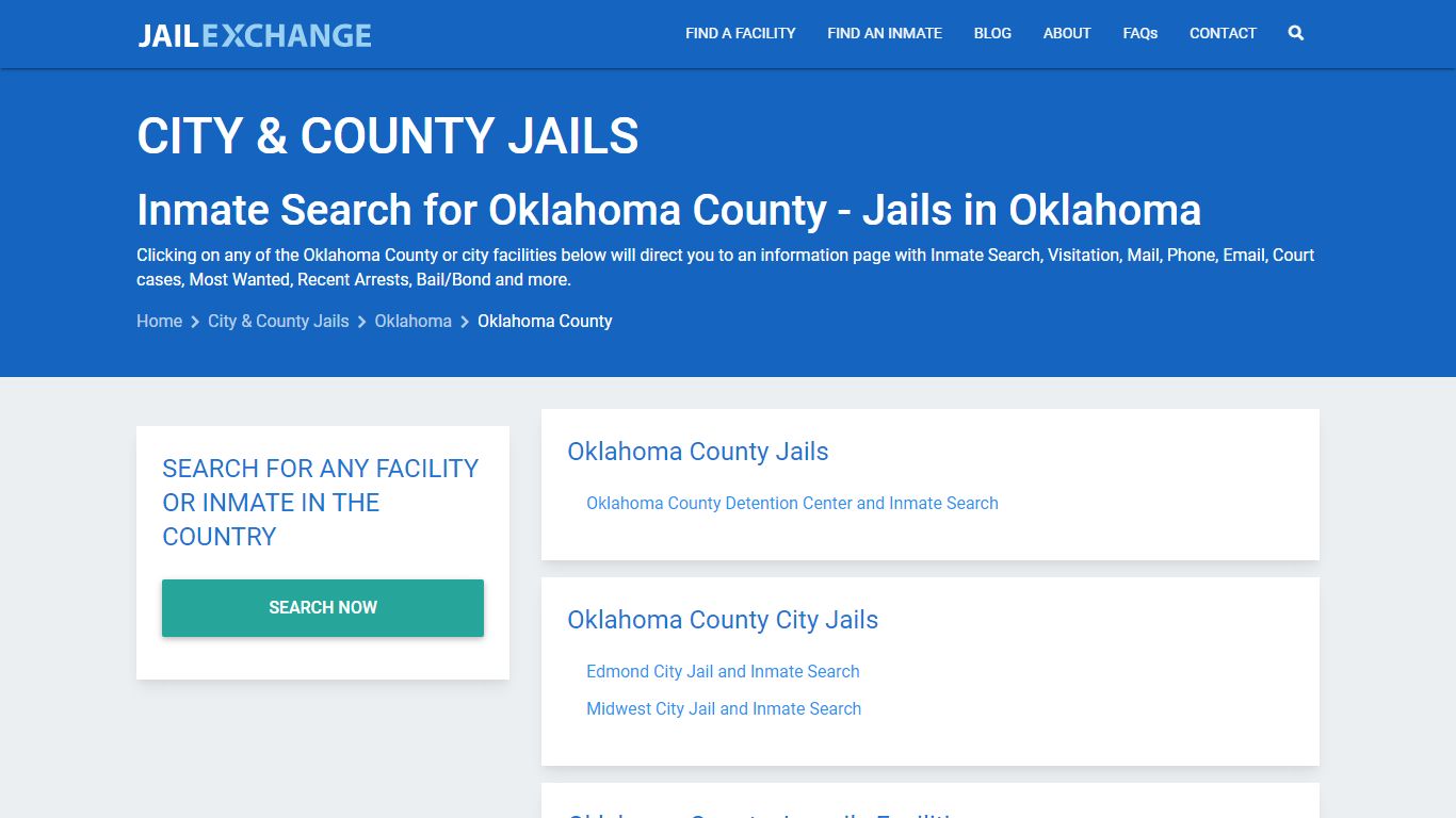 Inmate Search for Oklahoma County | Jails in Oklahoma - Jail Exchange